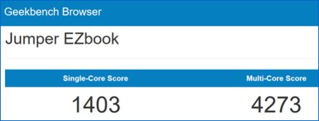 Jumper EZBook 3 Pro　Geekbench result 1